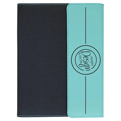 Teal Laserable Leatherette / Black 7" x 9" Canvas Portfolio with Notepad