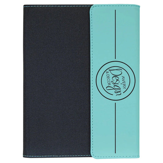 Teal Laserable Leatherette / Black 7" x 9" Canvas Portfolio with Notepad