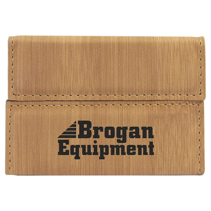 Bamboo 3 3/4" x 2 3/4" Laserable Leatherette Hard Business Card Holder