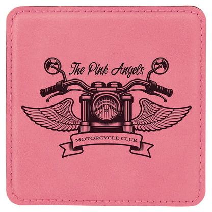 Pink 4" x 4" Square Laserable Leatherette Coaster