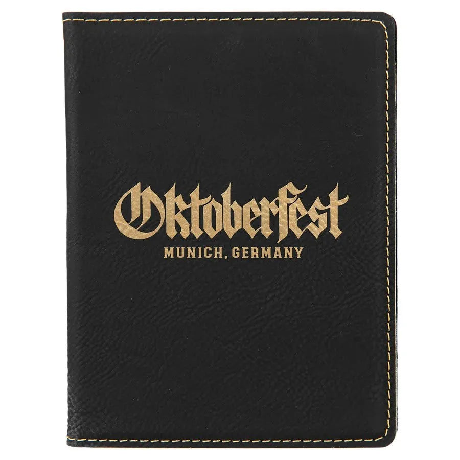 Black/Gold 4 1/4" x 5 1/2" Laserable Leatherette Passport Holder