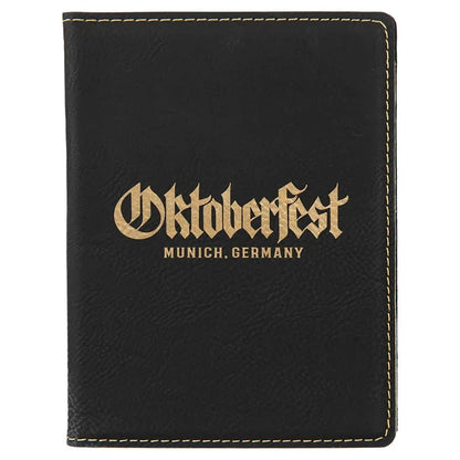 Black/Gold 4 1/4" x 5 1/2" Laserable Leatherette Passport Holder