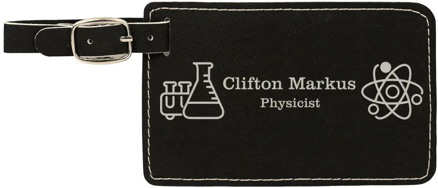 Black/Silver 4 1/4" x 2 3/4" Laserable Leatherette Luggage Tag