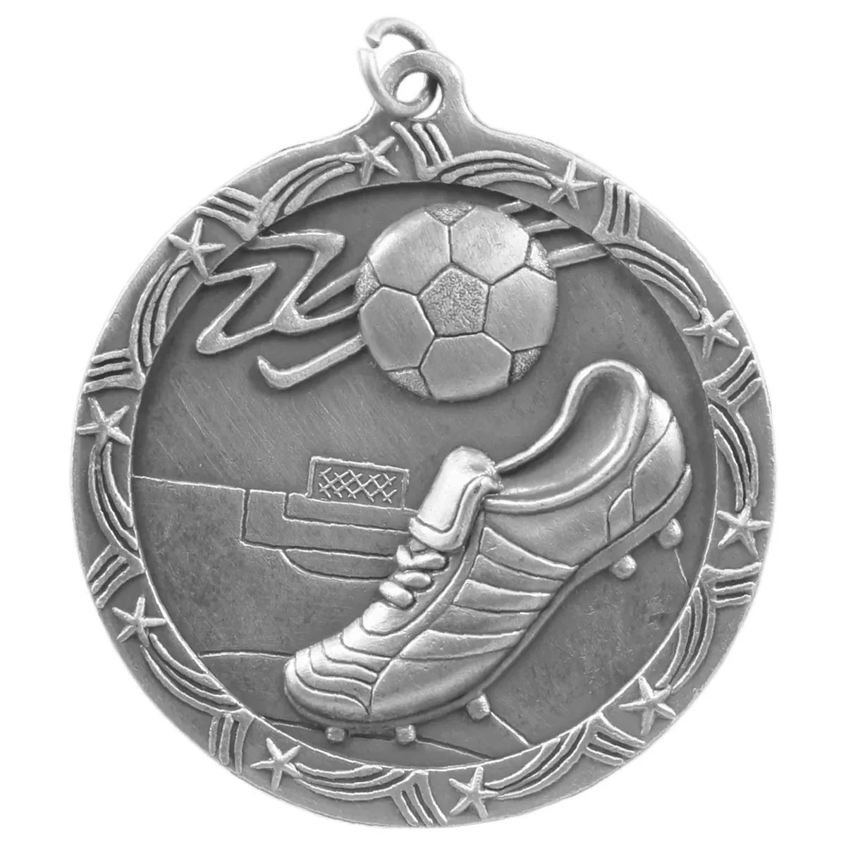 Antique Silver 2 1/2" Soccer Shooting Star Medal