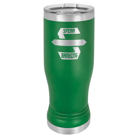 Green 14 oz. Polar Camel Pilsner with Clear Lid