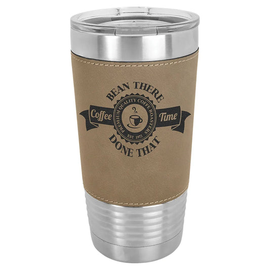 Light Brown Laserable Leatherette Tumbler with Clear Polar Camel 20 oz. Lid
