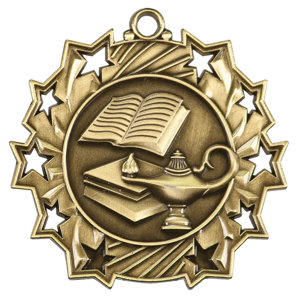 Antique Gold 2 1/4" Lamp of Knowledge Ten Star Medal