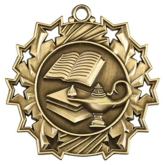 Antique Gold 2 1/4" Lamp of Knowledge Ten Star Medal