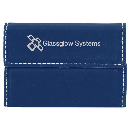 Blue/Silver 3 3/4" x 2 3/4" Laserable Leatherette Hard Business Card Holder