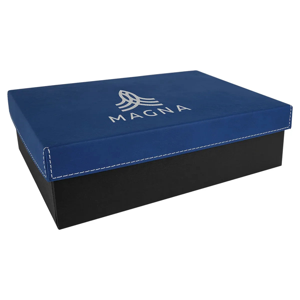 Blue/Silver 9 7/8" x 7 1/8" Gift Box with Laserable Leatherette Lid