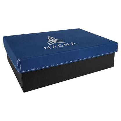 Blue/Silver 9 7/8" x 7 1/8" Gift Box with Laserable Leatherette Lid