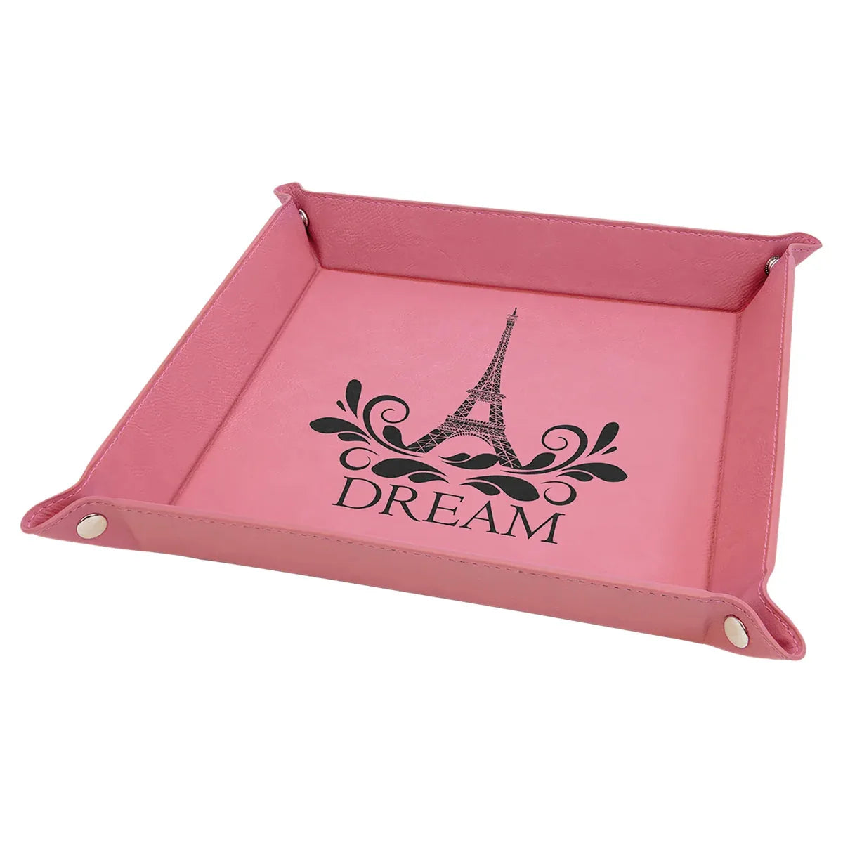 Pink Laserable Leatherette Snap Up Tray with Silver 9" x 9" Snaps
