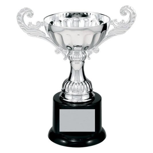Silver 6 1/2" Completed Metal Cup Trophy on Plastic Base