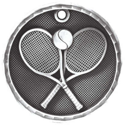 Antique Silver 2" 3D Tennis Medal