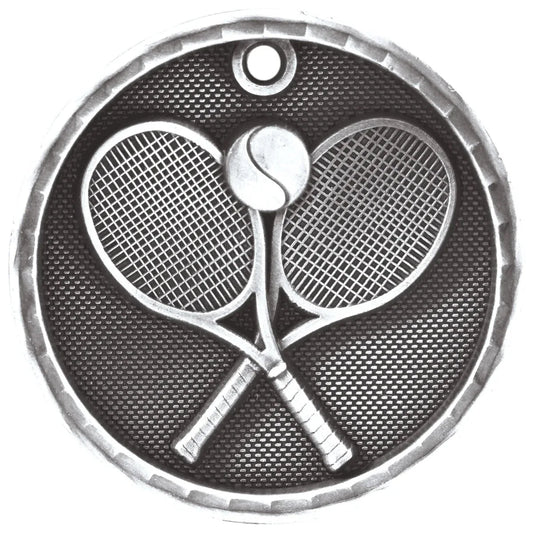 Antique Silver 2" 3D Tennis Medal