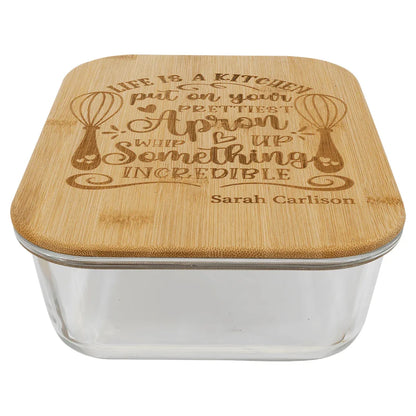 50 oz. Rectangle Glass Container with Bamboo Lid