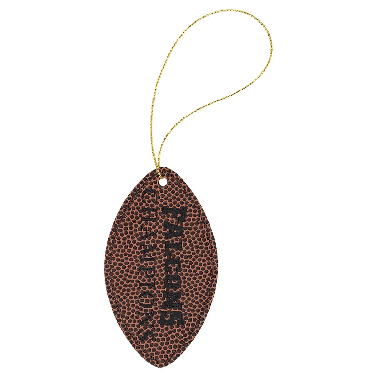 Football Laserable Leatherette Ornament with Gold String