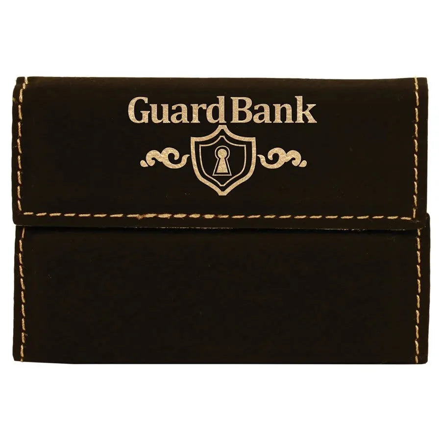 Black/Gold 3 3/4" x 2 3/4" Laserable Leatherette Hard Business Card Holder