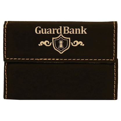 Black/Gold 3 3/4" x 2 3/4" Laserable Leatherette Hard Business Card Holder