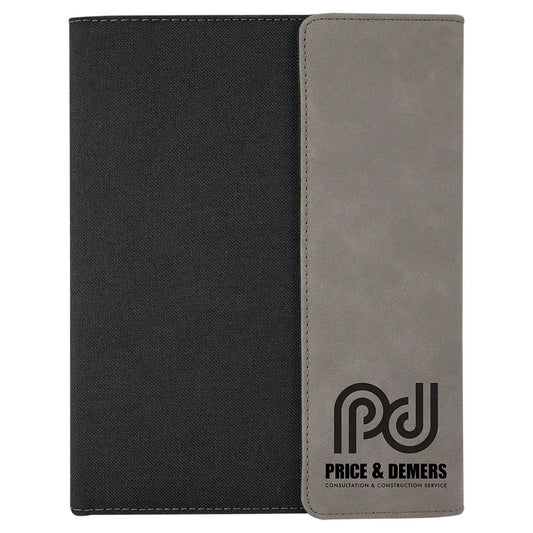 Gray Laserable Leatherette / Black 7" x 9" Canvas Portfolio with Notepad