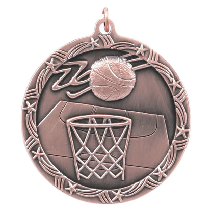 Antique Bronze 2 1/2" Basketball Shooting Star Medal