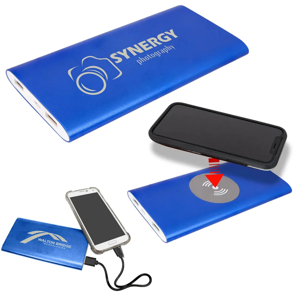 Blue 8000MAH Power Bank & Wireless Anodized Aluminum Charger with USB  Pow er Cord