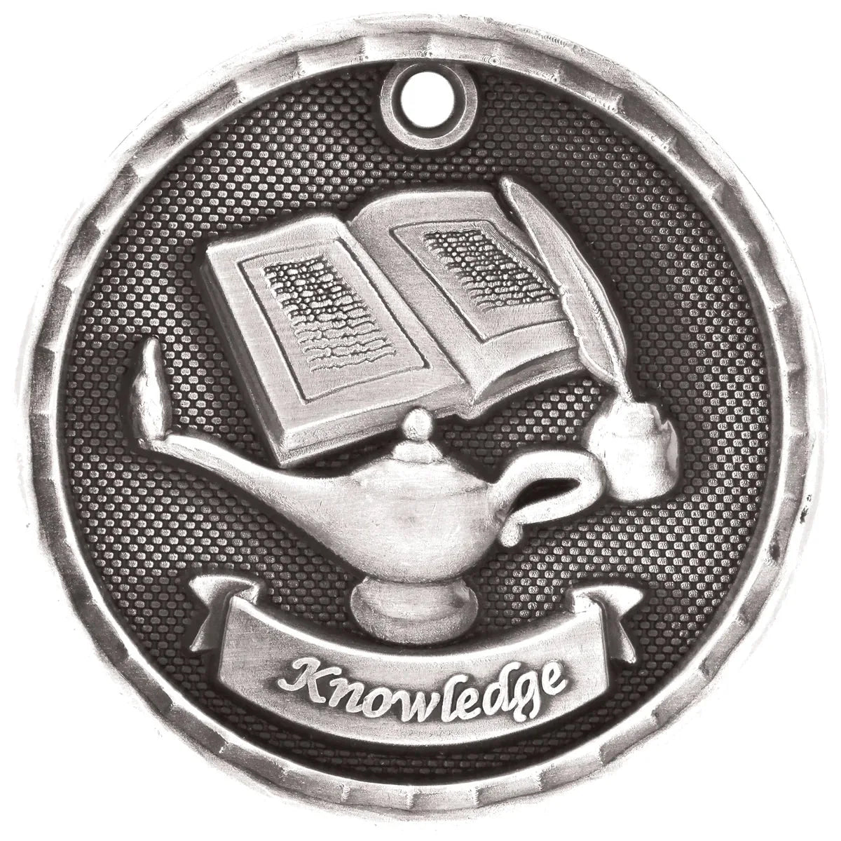 Antique Silver 2" 3D Lamp of Knowledge Medal