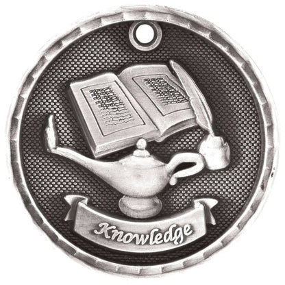 Antique Silver 2" 3D Lamp of Knowledge Medal