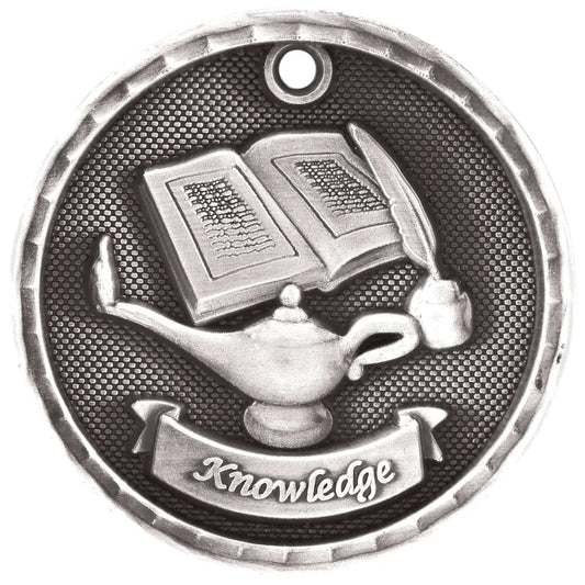Antique Silver 2" 3D Lamp of Knowledge Medal