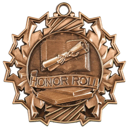 Antique Bronze 2 1/4" Honor Roll Ten Star Medal
