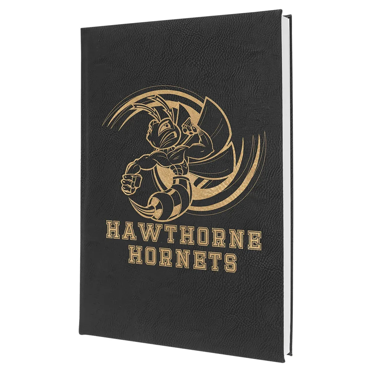 Black/Gold 7" x 9 3/4" Laserable Leatherette Sketch Book with Unlined Notepad