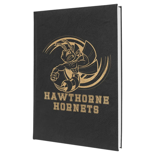 Black/Gold 7" x 9 3/4" Laserable Leatherette Sketch Book with Unlined Notepad