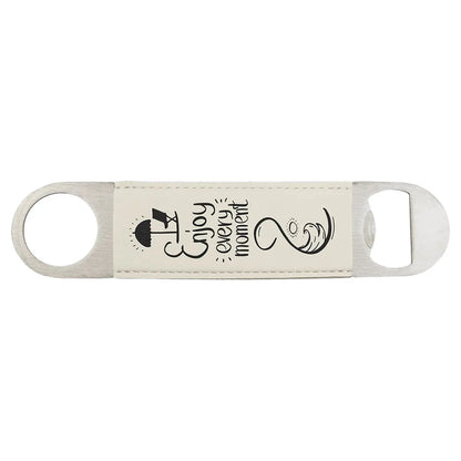 White Black 1 1/2" x 7" Laserable Leatherette Bottle Opener