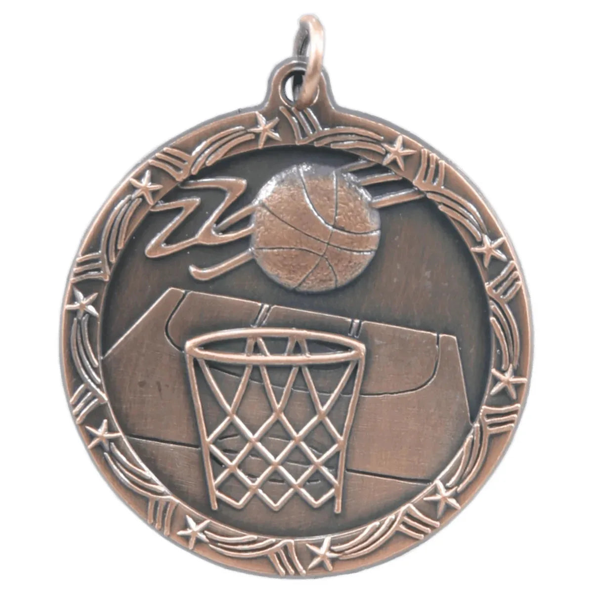 Antique Bronze 1 3/4" Basketball Shooting Star Medal