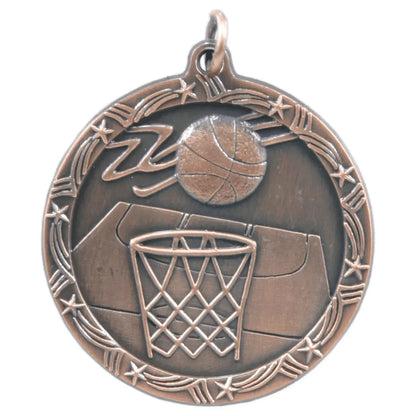 Antique Bronze 1 3/4" Basketball Shooting Star Medal