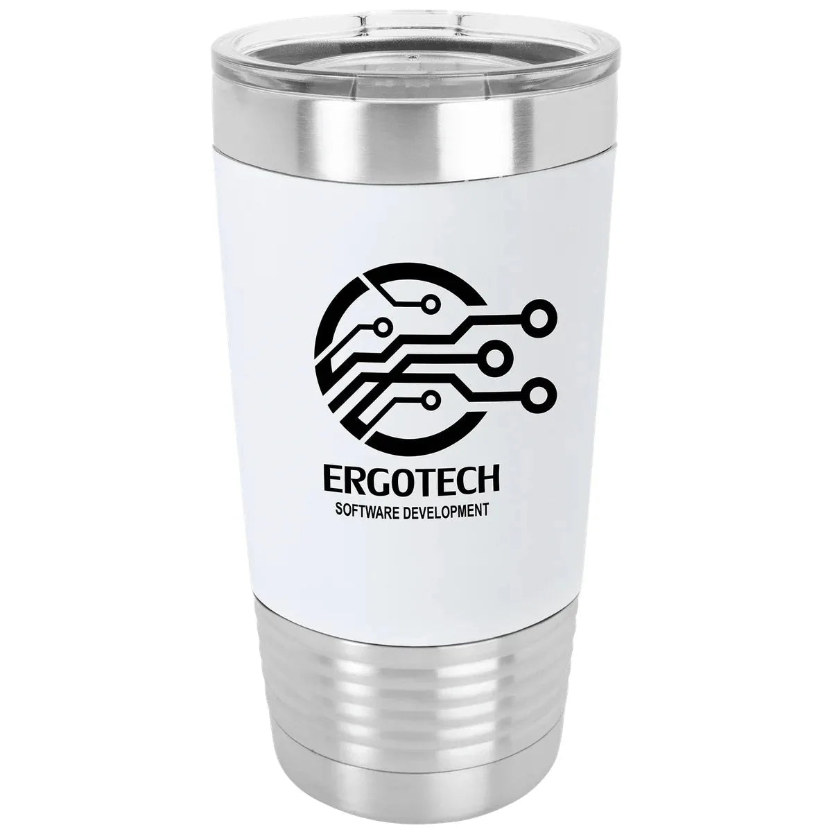 White/Black Tumbler with Silicone Grip and Clear 20 oz. Polar Camel Lid