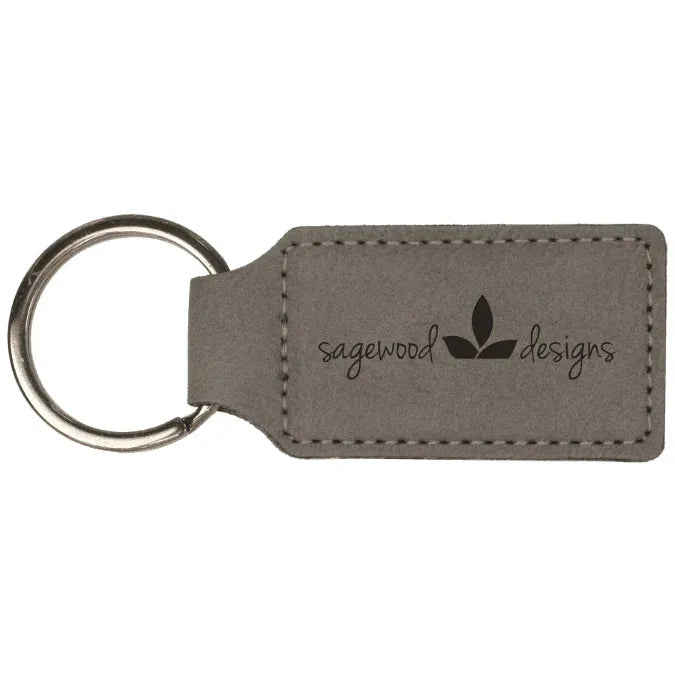 Gray 2 3/4" x 1 1/4" Laserable Leatherette Rectangle Keychain