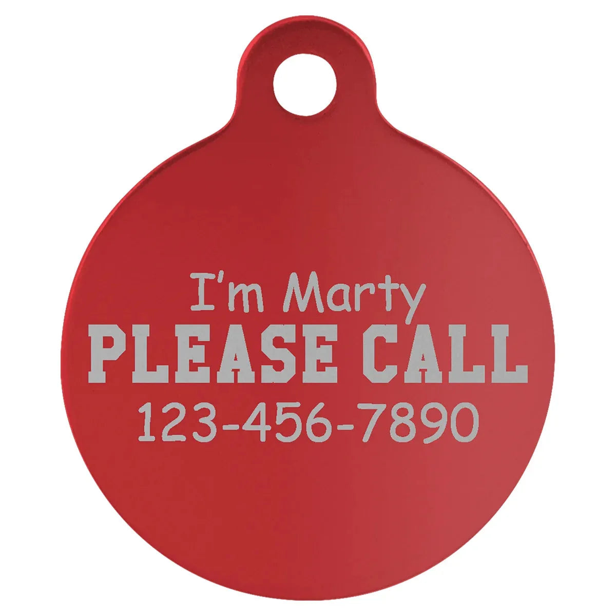 Red 1 1/4" Laserable Anodized Aluminum Round Pet Tag with Tab