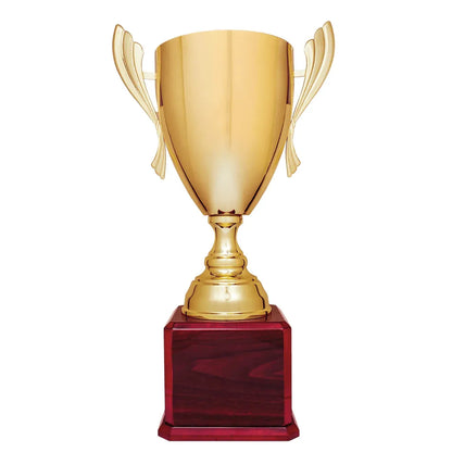 Gold Completed Metal Cup Trophy on Rosewood Royal 2 24 3/4" Piano Finish Base