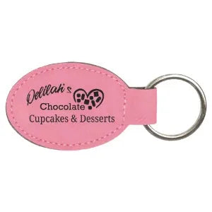 Pink 3" x 1 3/4" Laserable Leatherette Oval Keychain
