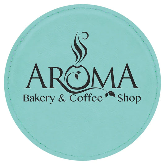 Teal 4" Round Laserable Leatherette Coaster
