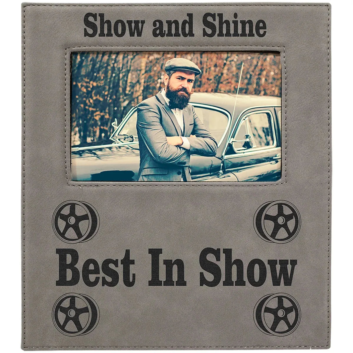 Gray 4" x 6" Leatherette Photo Frame with 4 1/4" x 7 7/8" Engraving Area