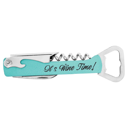 Teal Laserable Leatherette Wine Bottle Opener