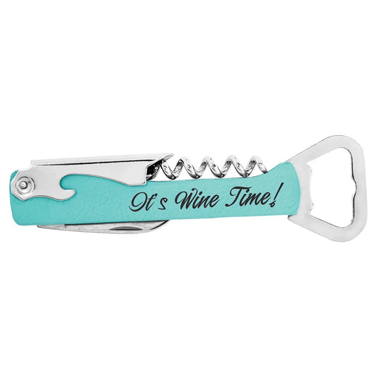 Teal Laserable Leatherette Wine Bottle Opener