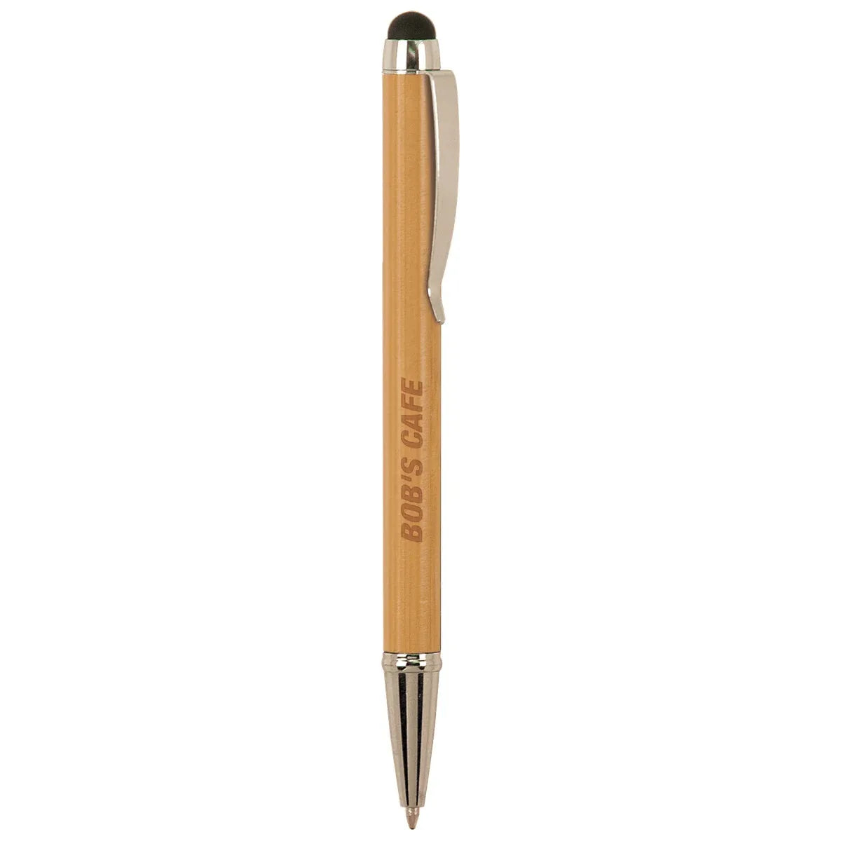 Bamboo with Silver Trim Laserable Pen with Stylus