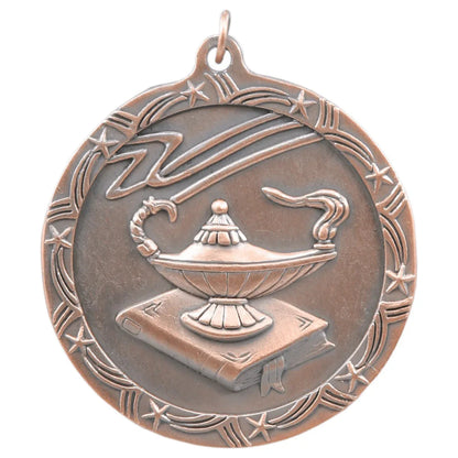 Antique Bronze 2 1/2" Lamp of Knowledge Shooting Star Medal