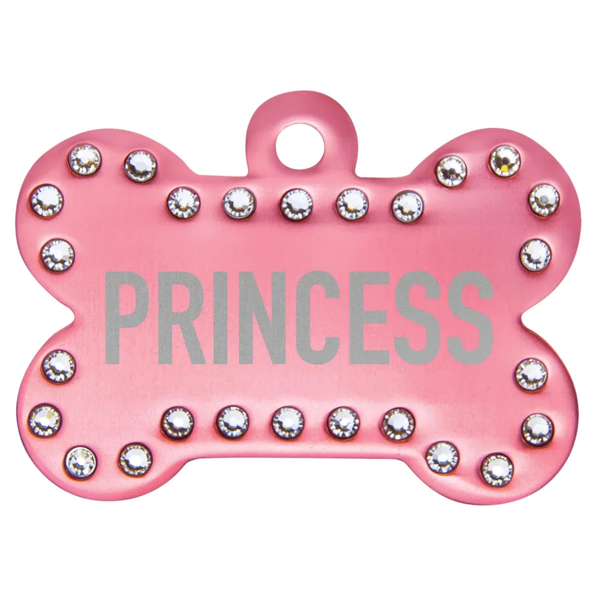 Pink 1 1/2" x 1" Laserable Anodized Aluminum Swarovski Bling Bone with Tab