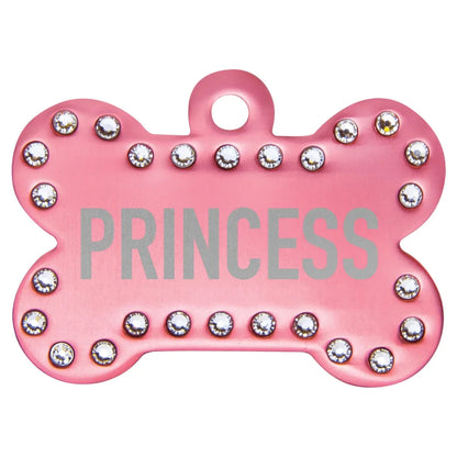 Pink 1 1/2" x 1" Laserable Anodized Aluminum Swarovski Bling Bone with Tab