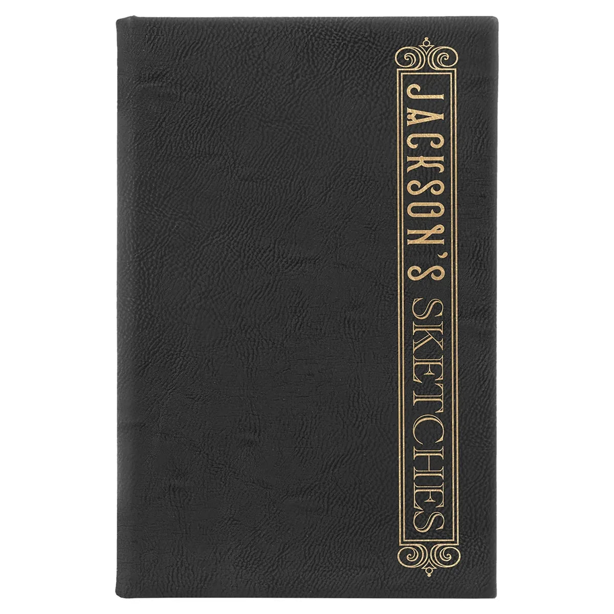 Black/Gold 5 1/4" x 8 1/4" Laserable Leatherette Sketch Book with Unlined Notepad
