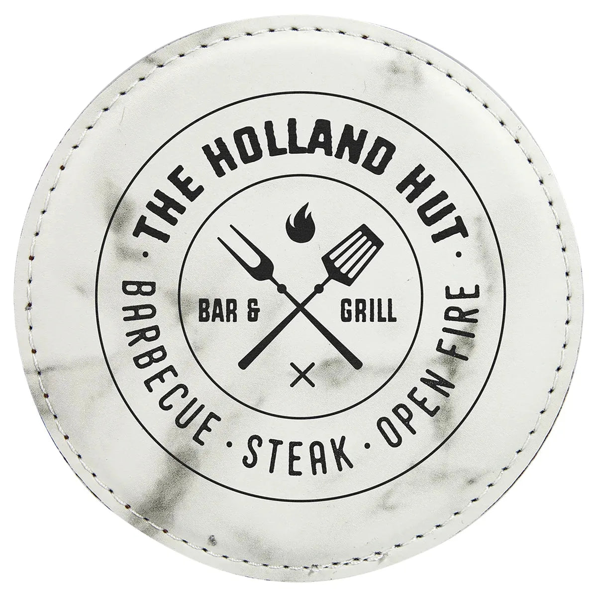 White Marble 4" Round Laserable Leatherette Coaster
